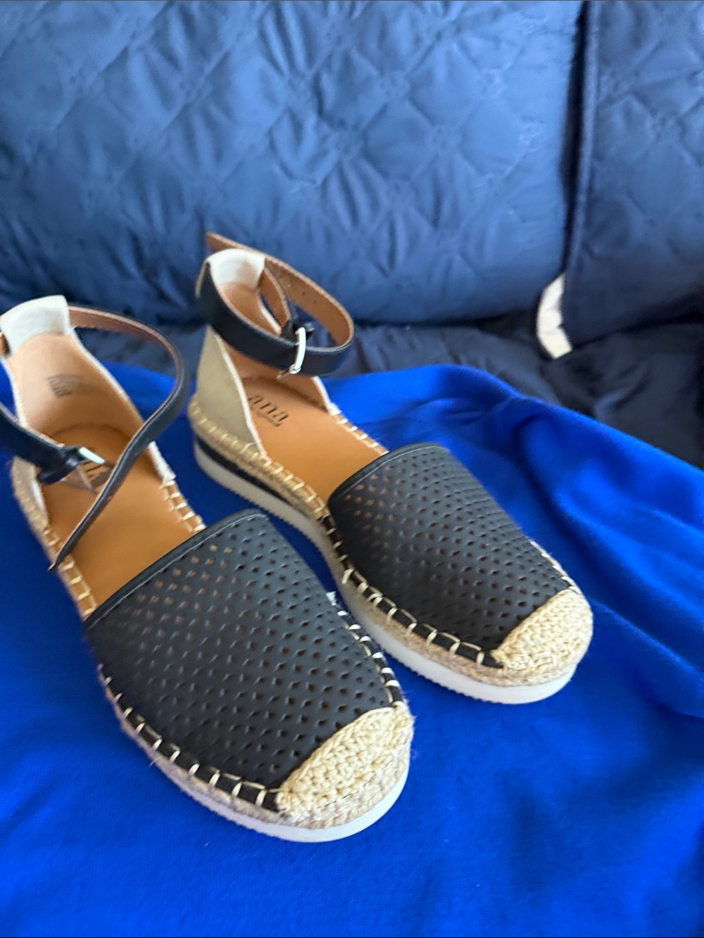 a.n.a Black Perforated Espadrille Ankle-Strap Flats